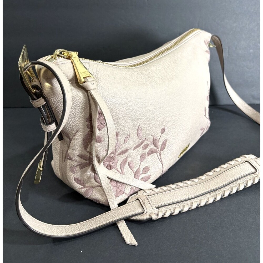 Aimee Kestenberg Women's Embroidered Pebble Leather Shoulder Bag Pink Crossbody